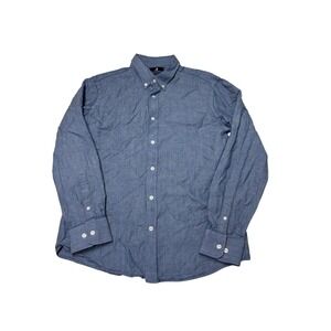 Wool & Prince Mens Blue Wool Linen Regular Fit Button Down Shirt Large